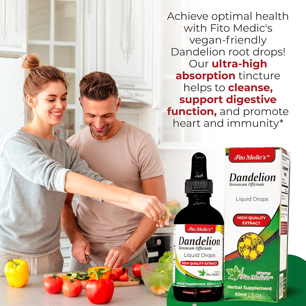 FITO MEDIC'S Dandelion Tincture – Vegan Dandelion Root Drops for Digestive Health & Immune Function, Alcohol-Free, Ultra High Absorption - görsel 2