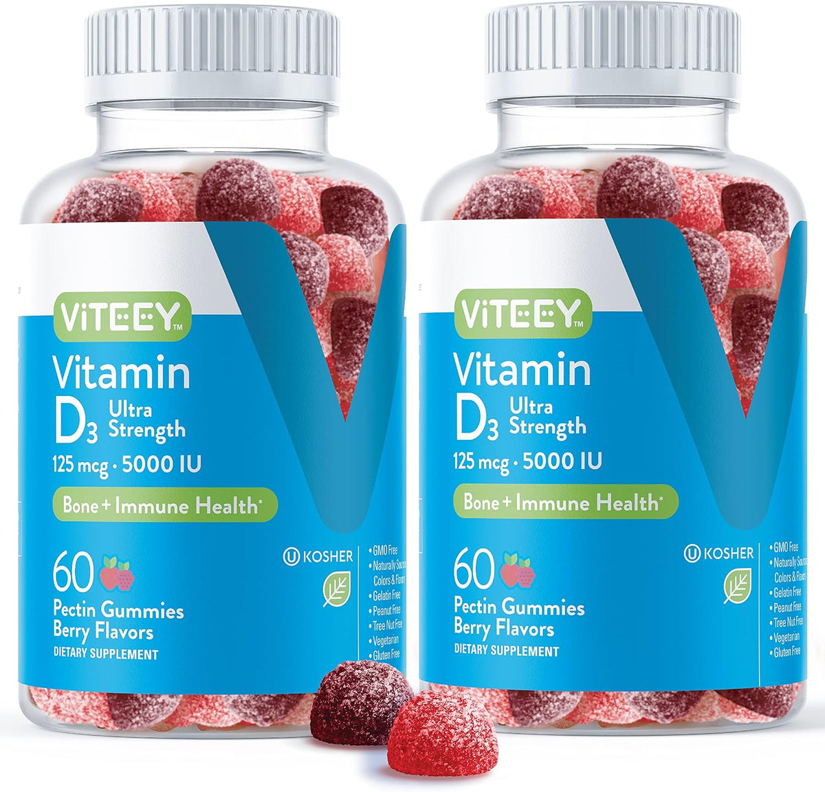 Viteey Vitamin D3 Gummies for Adults & Teens – 5,000 IU (125 mcg) – Chewable Berry Flavour – Vegetarian & Gelatine Free – 60 Count - görsel 7