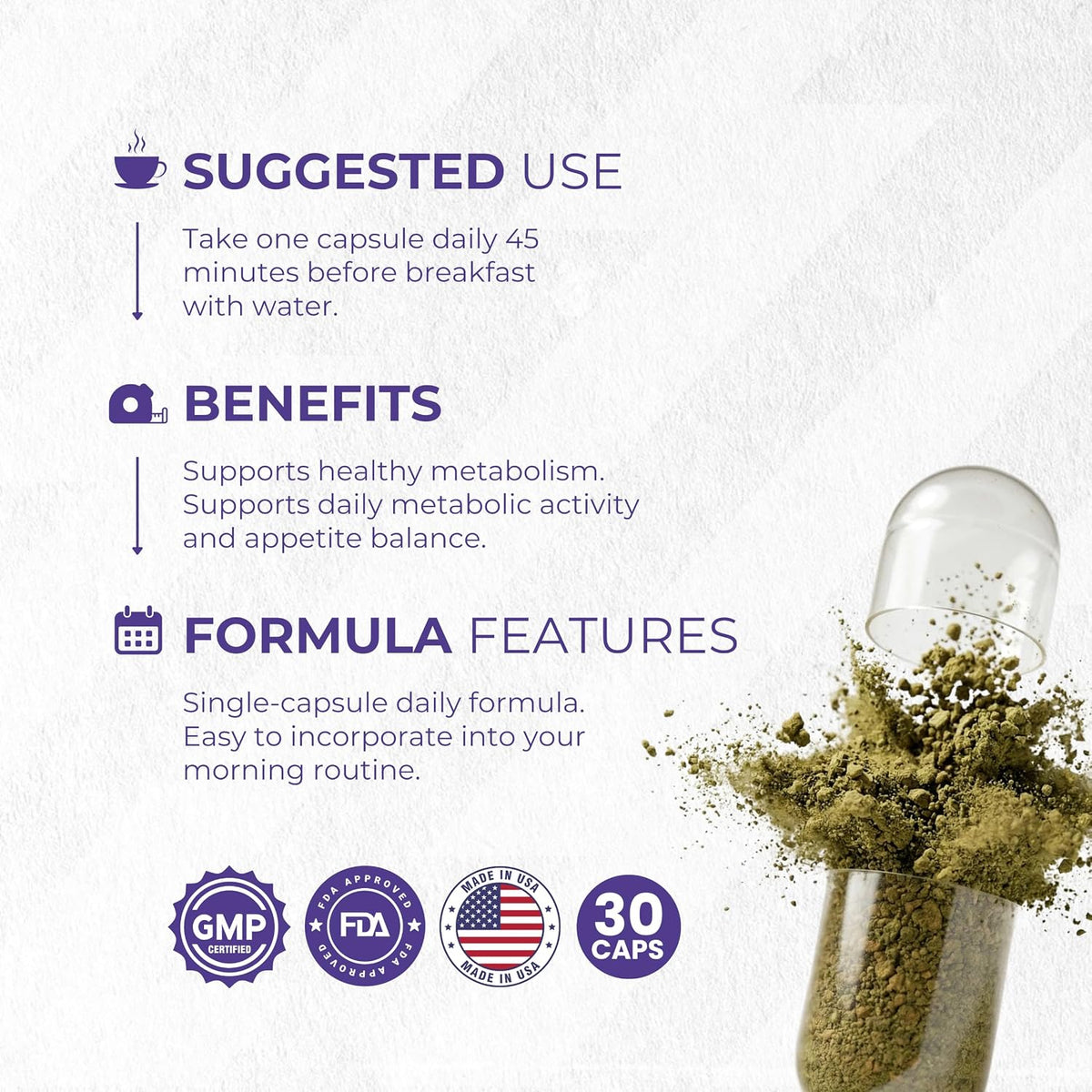 Natural Fat Burner & Appetite Suppressant – Weight Loss Pills for Men and Women, Supports Metabolism & Gut Health, Non-GMO, Made in USA, 30 Capsules - görsel 7