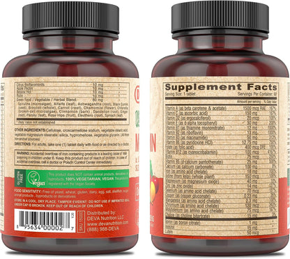 DEVA Vegan Multivitamin & Mineral Supplement with Iron - 2-Pack (180 Coated Tablets)