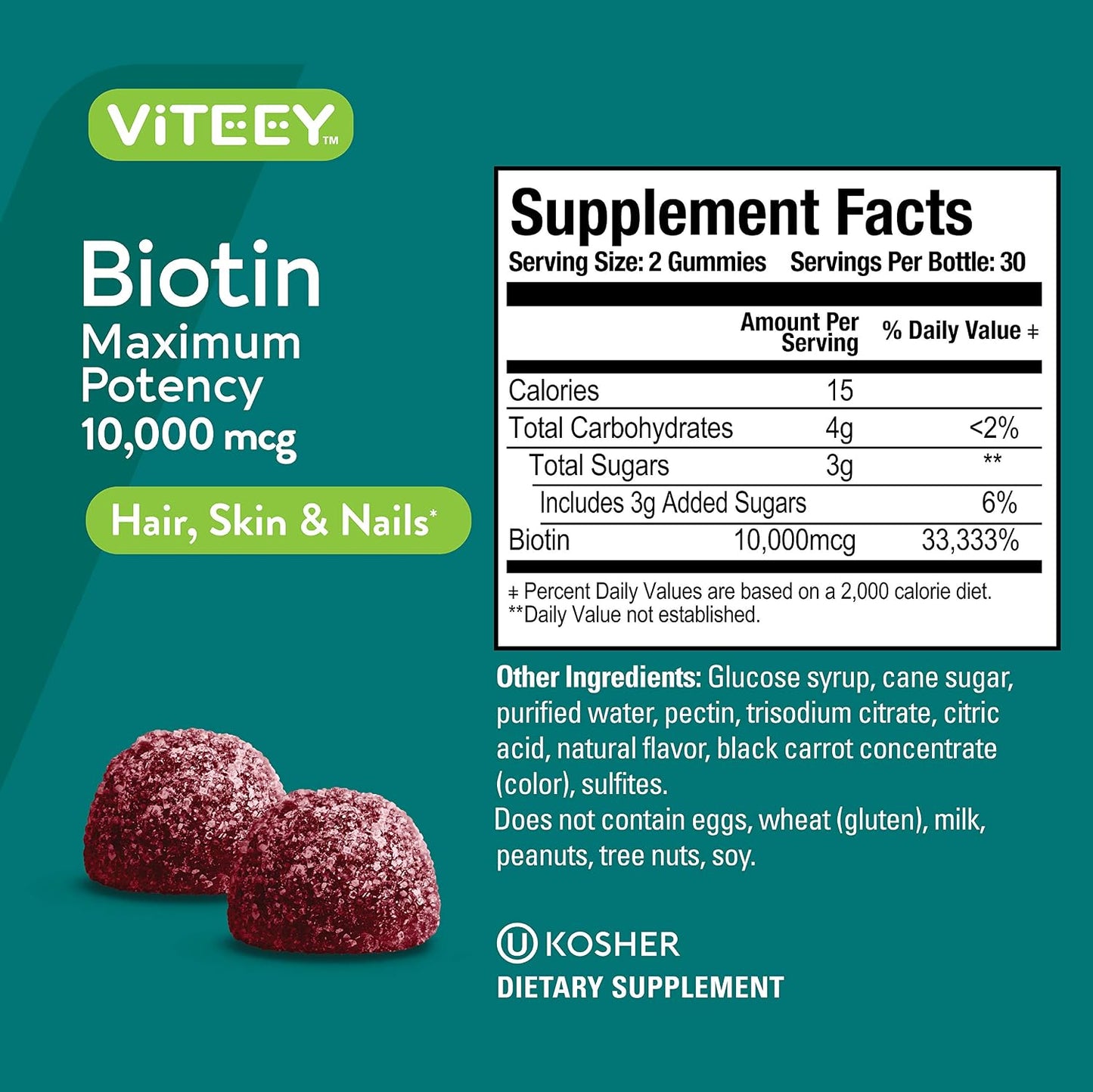 Viteey Biotin Gummies - 10,000 mcg - 60 Count - görsel 4
