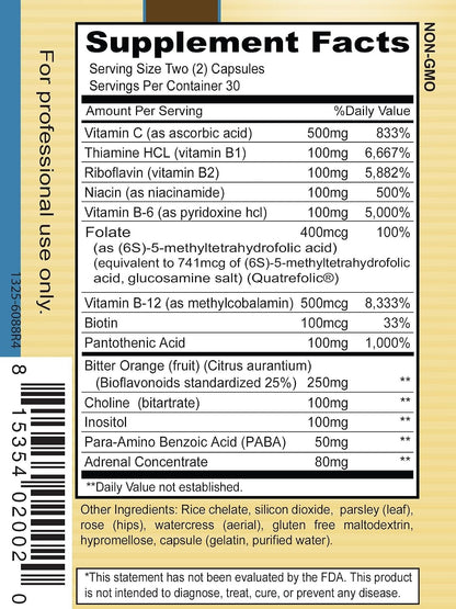 Priority One Vitamins Stress B & C - B Complex with Whole Gland Adrenal, 60 Capsules