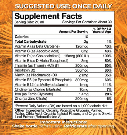 Tropical Oasis Organic Kids Multivitamin with Iron for Toddlers – Liquid Drops, 60 ml