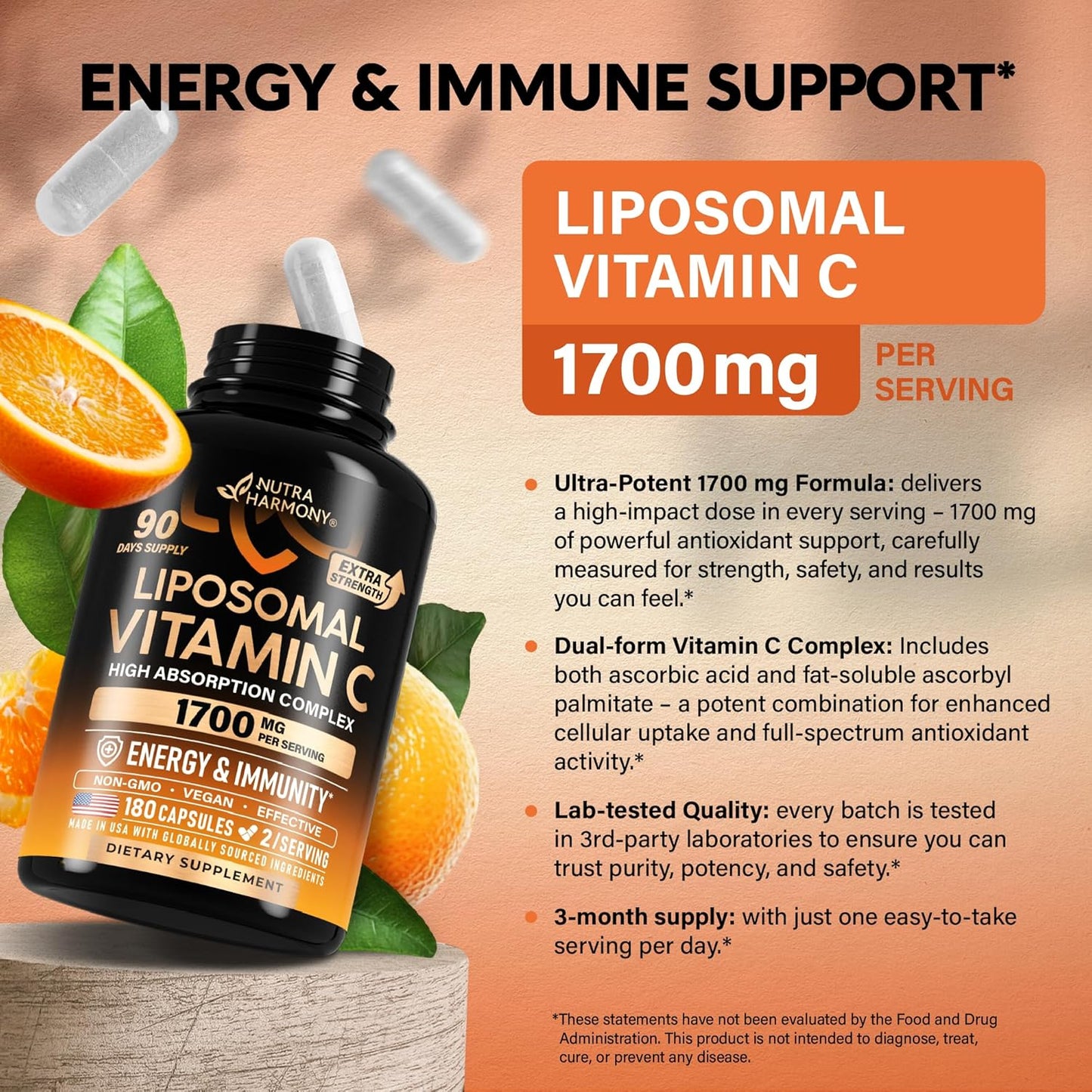 Liposomal Vitamin C 1700 mg - High Absorption Fat Soluble Complex - 180 Capsules - görsel 6