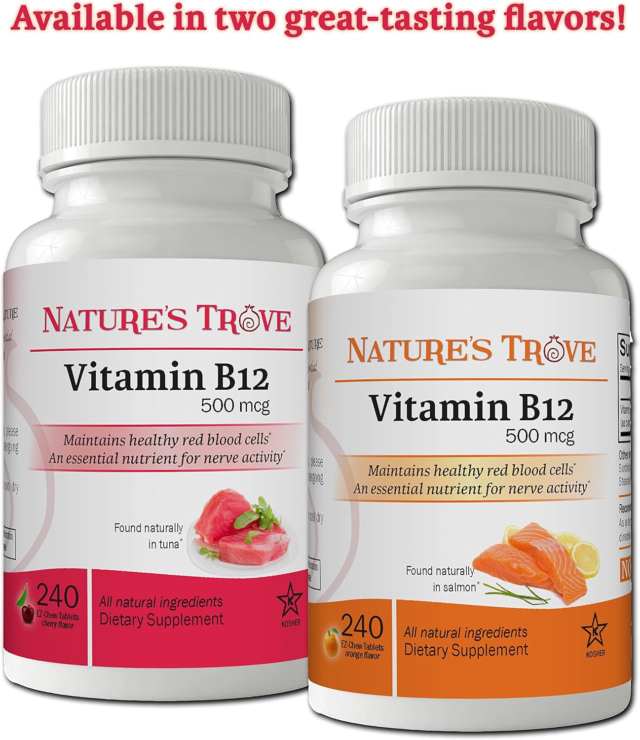 Vitamin B12 500 mcg by Nature's Trove - 240 EZ Chew Tablets Cherry Flavour - görsel 4