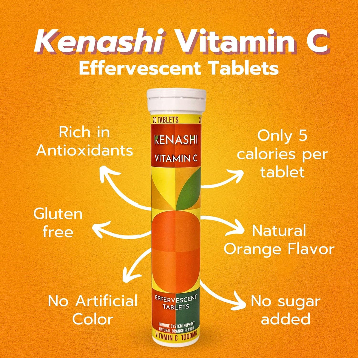 Kenashi Vitamin C 1000mg Effervescent Tablets with Zinc, Potassium, Magnesium & Vitamin E - görsel 3