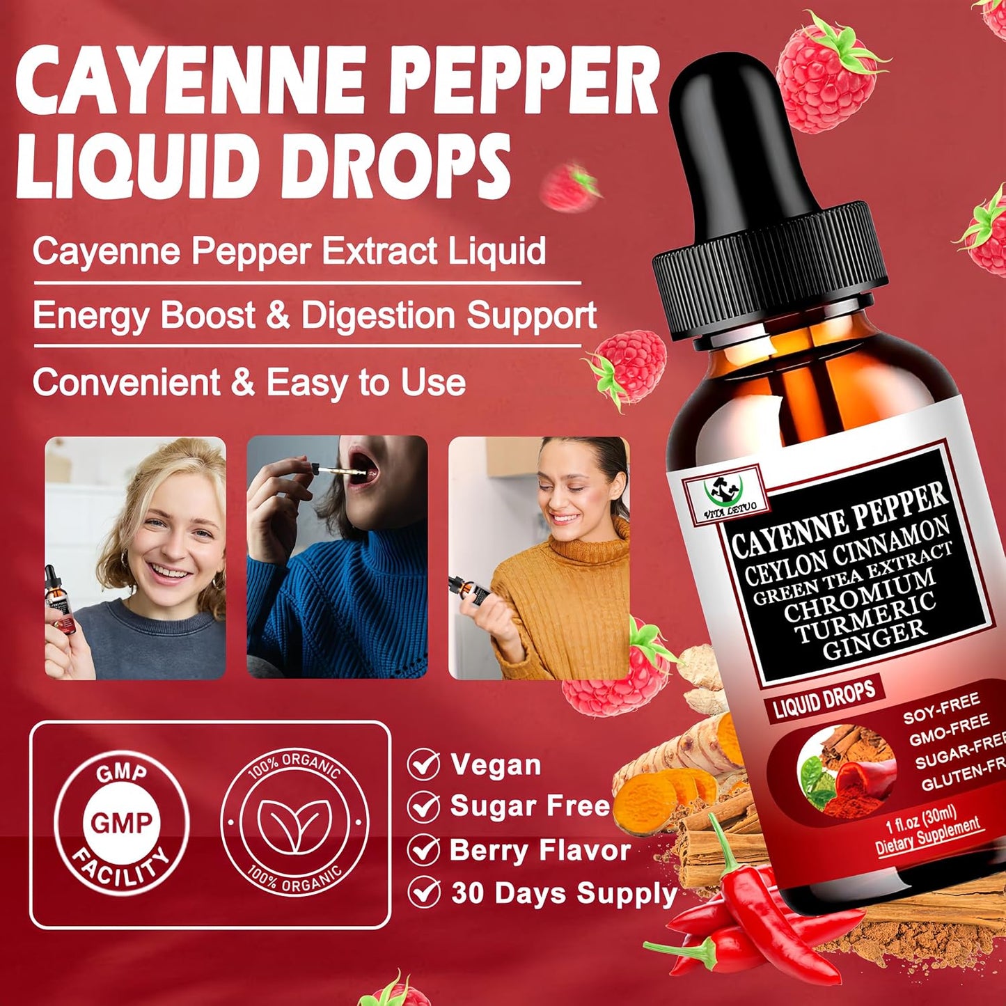 Cayenne Pepper Drops - 6-in-1 High Absorption Liquid Supplement - görsel 4