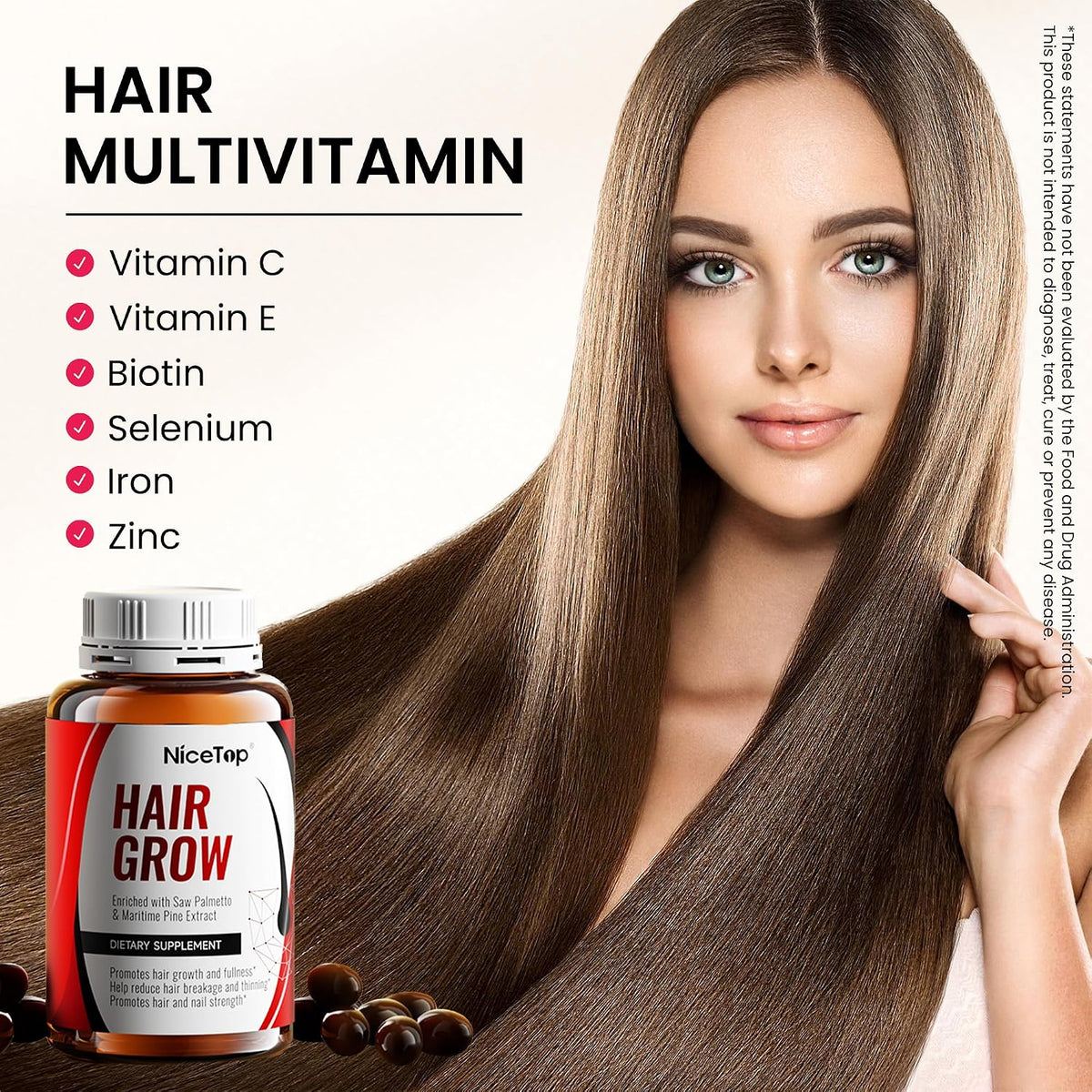 NiceTop Hair Growth Supplement for Women with Biotin & Saw Palmetto - görsel 6