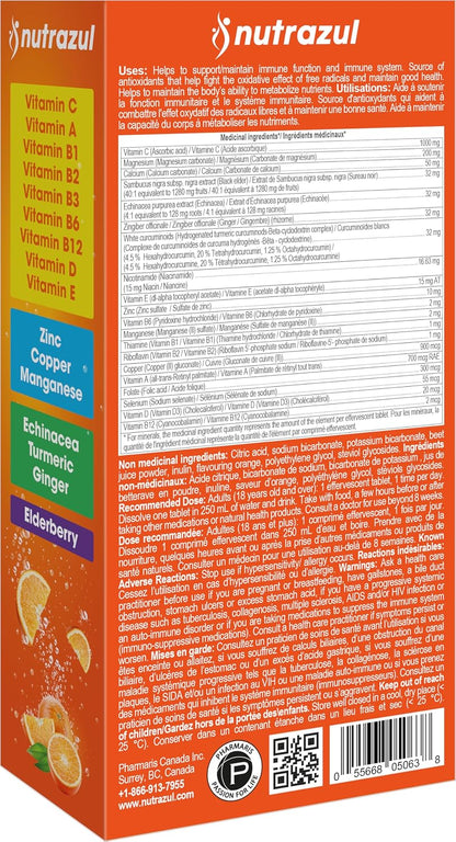 nutrazul Super Immune 30 Effervescent Tablets, 20 Vitamins & Minerals, Herbal Extracts to Support Daily Routine, Vitamin C, Zinc, Elderberry & Echinacea, Gluten-free, Sugar-Free, Orange Flavour