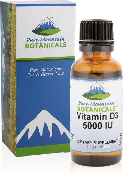 Pure Mountain Botanicals Vitamin D3 Liquid Drops - 5000 IU (125 µg) - Unflavoured - 177 Servings - 1 oz
