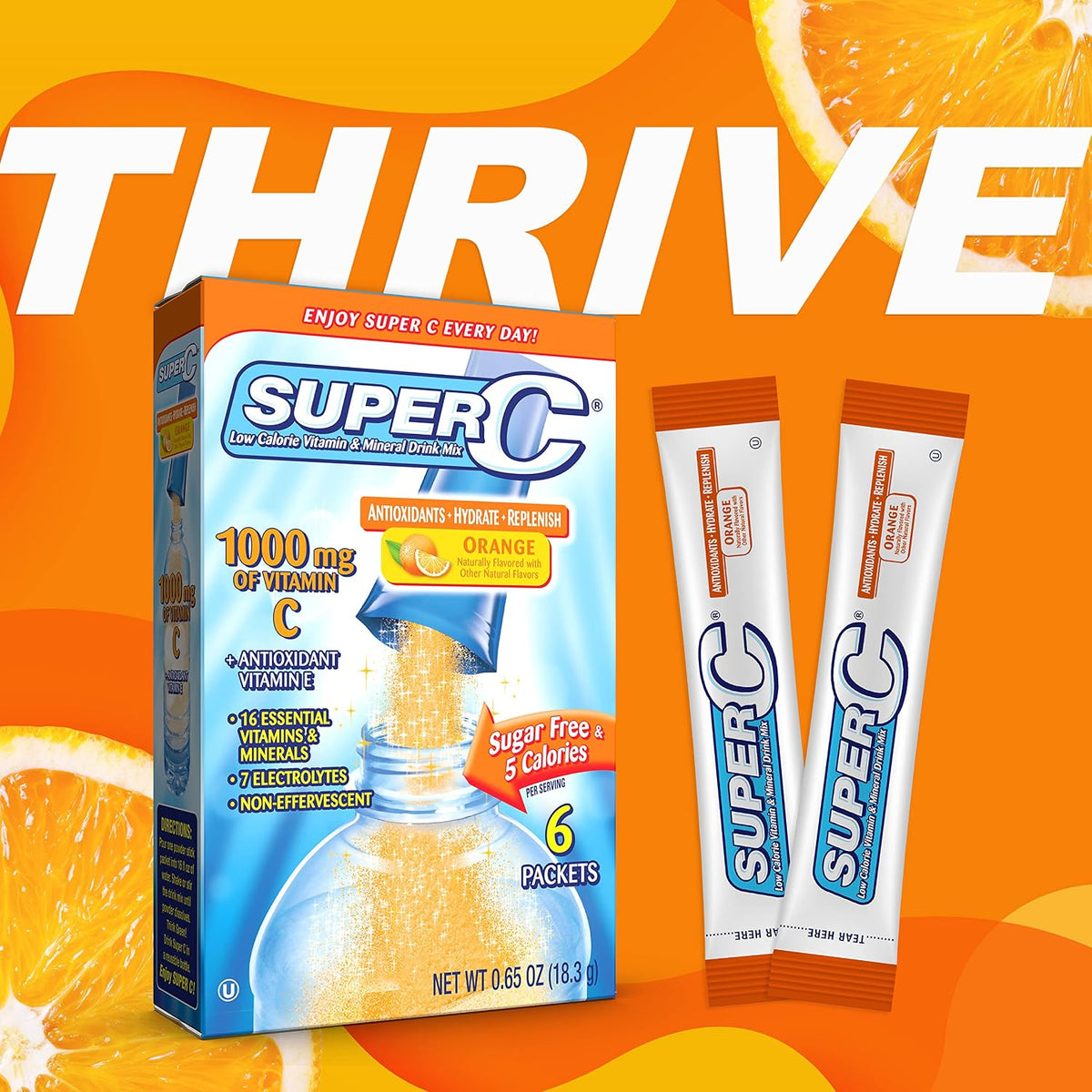 Super C Vitamin & Mineral Drink Mix, Orange, 72 Single-Serve Packets - görsel 4