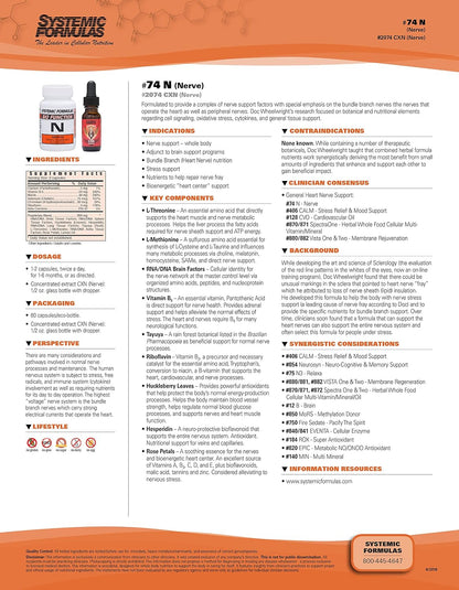 Systemic Formulae Nerve - 60 Capsules Bio Function #74. Nervous System Support Supplement.