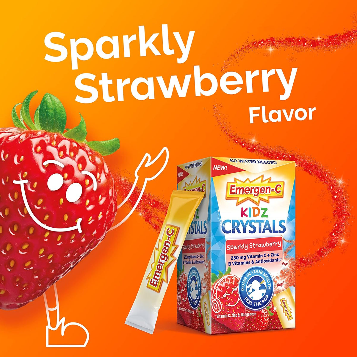 Emergen-C Kidz Crystals, Sparkly Strawberry, Immune Support Supplement with Vitamin C, B Vitamins, Zinc and Manganese - 28 Stick Packs - görsel 5