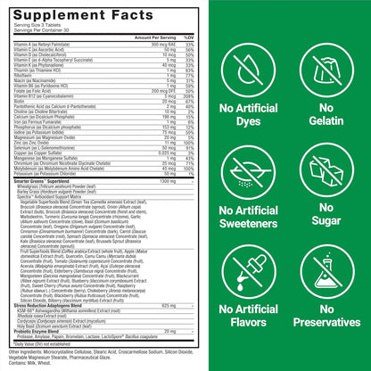 Force Factor Smarter Greens Tablets – Superfood Blend with Probiotics & Adaptogens, 90 Tablets