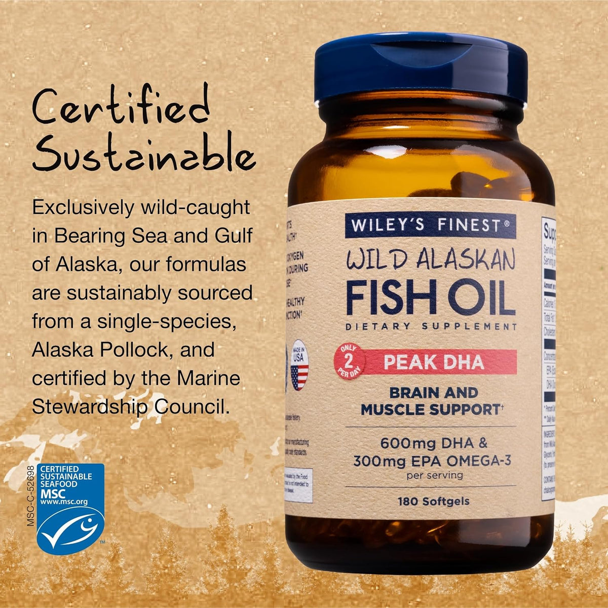 Wiley's Finest Wild Alaskan Fish Oil Peak DHA – 900mg EPA and DHA Omega-3s – 180 Softgels (90 Servings) - görsel 3