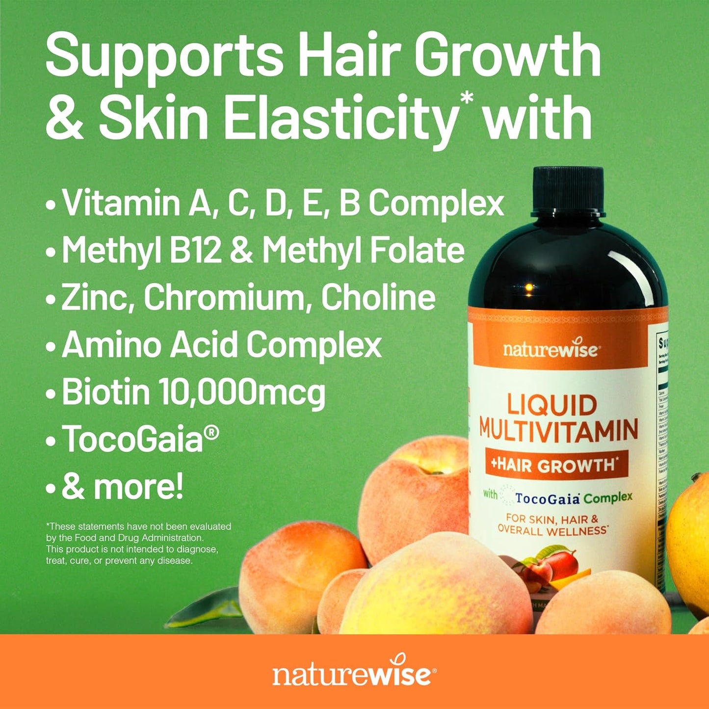 NatureWise Liquid Multivitamin with TocoGaia for Hair Growth & Skin Elasticity – Sugar Free, Vegan – 900 ml - görsel 5