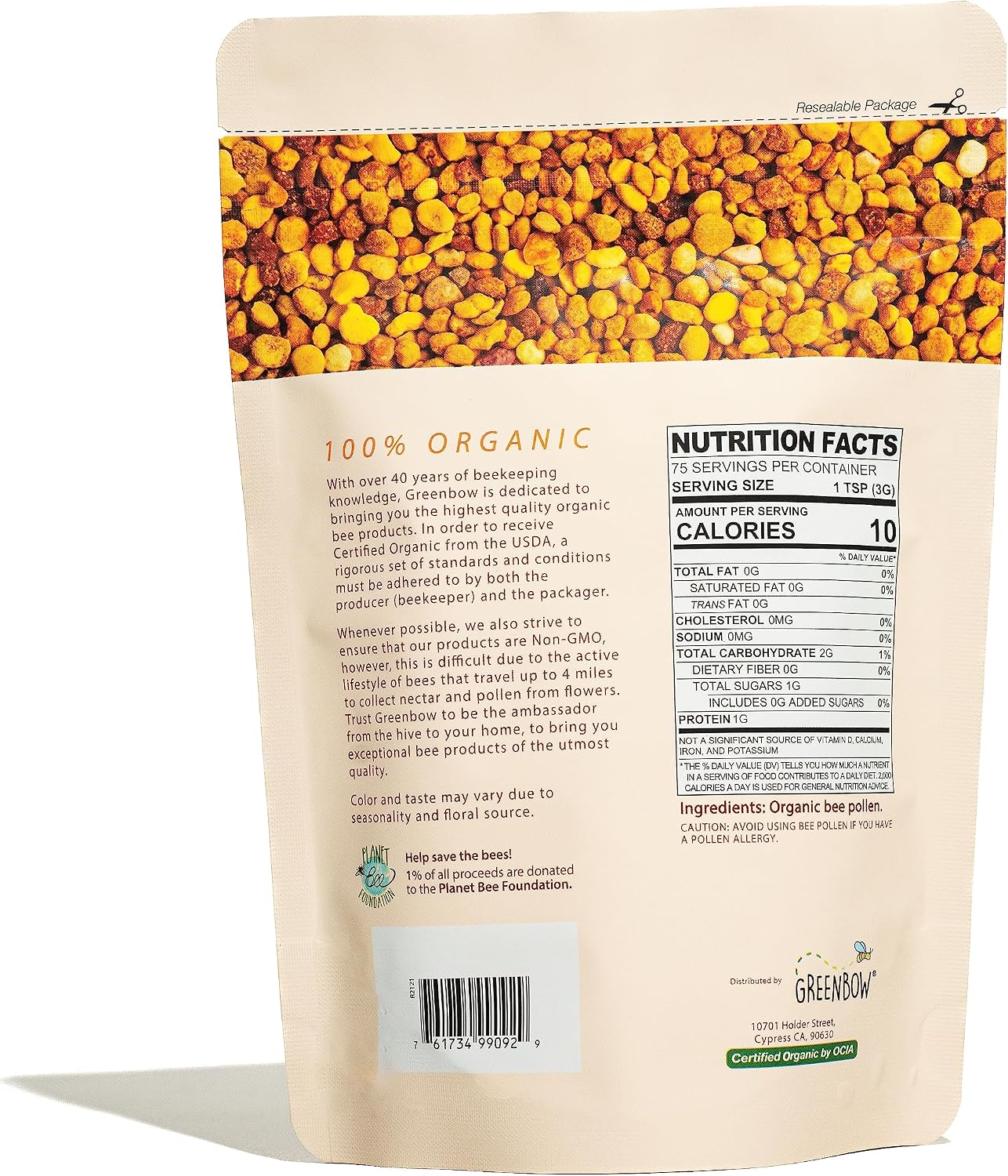 Greenbow Organic Bee Pollen - 100% Organic, Non-GMO, Halal, Kosher, Certified GMP, Pure & Natural Bee Pollen - Superfood Packed with Proteins, Vitamins & Minerals - Gluten-free - 227g - görsel 2