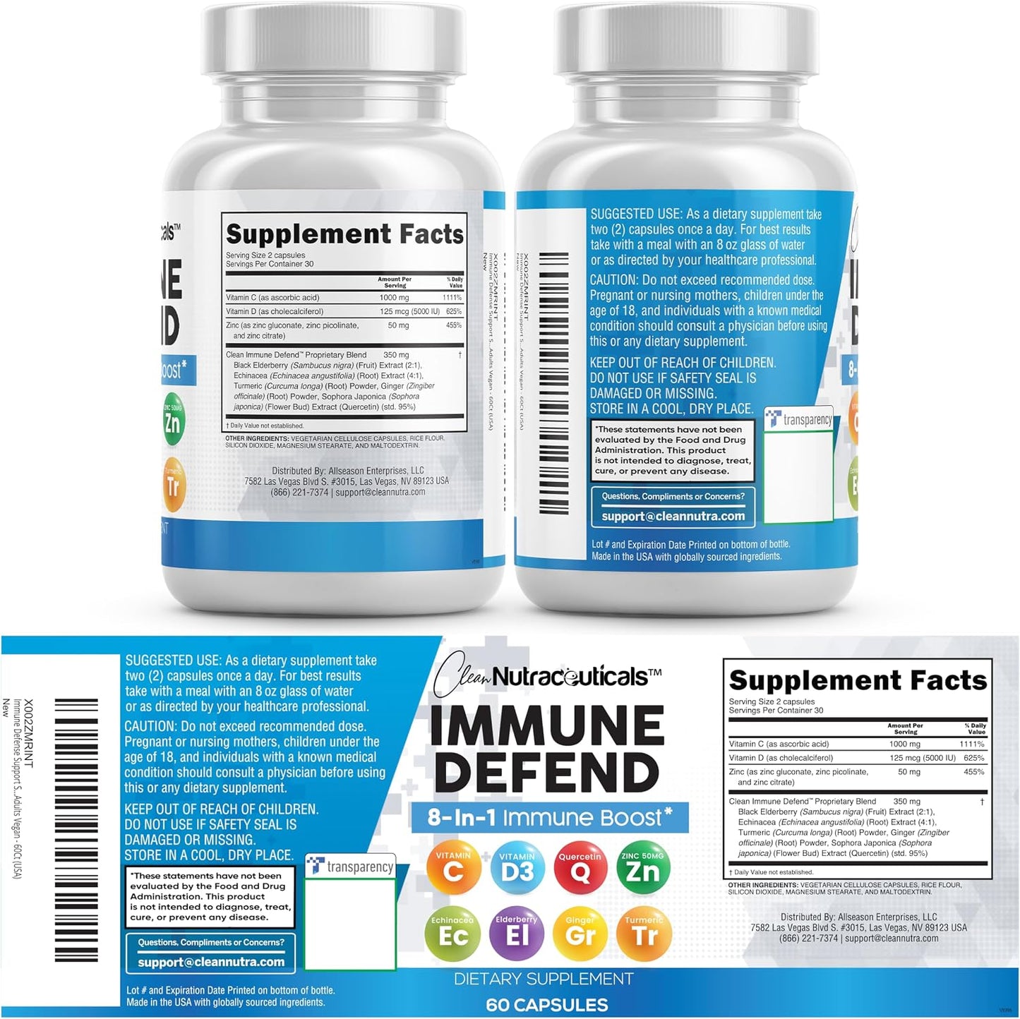 Clean Nutraceuticals Immune Defence Support Supplement 8 in 1 - 60 Capsules - görsel 9