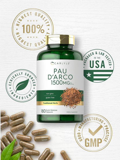 Carlyle Pau D'Arco Capsules | 1500mg | 180 Count | Herbal Supplement