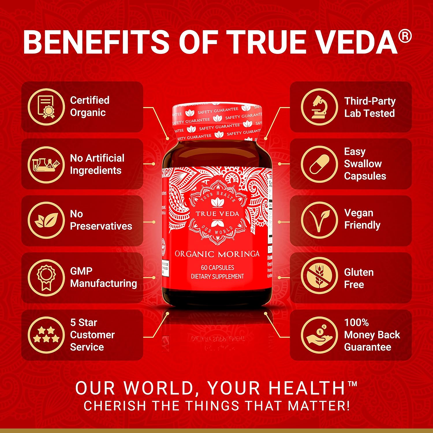 Organic Moringa Capsules | True Veda | 10:1 Leaf Extract | 60 Vegan Capsules - görsel 2