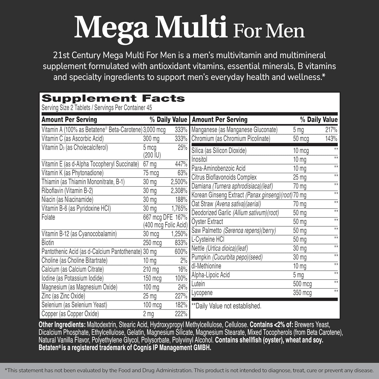 21st Century Mega Multi for Men Multivitamin with Saw Palmetto & Ginseng, 90 Tablets - görsel 2