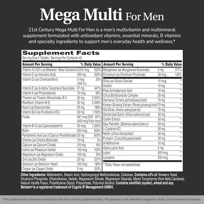 21st Century Mega Multi for Men Multivitamin with Saw Palmetto & Ginseng, 90 Tablets