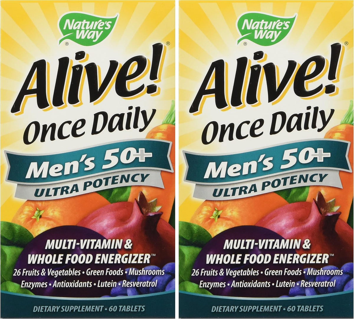 Nature's Way Alive! Once Daily Men's 50+ Multivitamin, Ultra Potency, Food-Based Blends, 60 Tablets (Pack of 2) - görsel 1