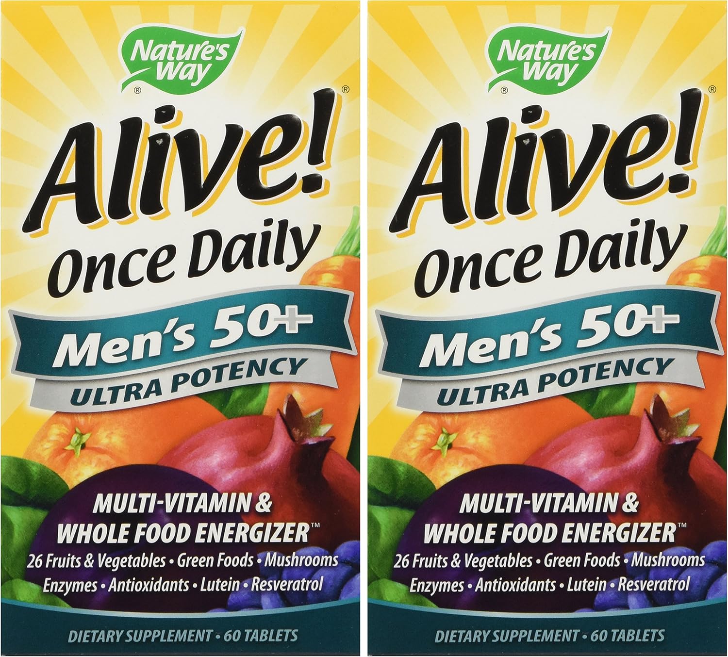 Nature's Way Alive! Once Daily Men's 50+ Multivitamin, Ultra Potency, Food-Based Blends, 60 Tablets (Pack of 2) - görsel 1