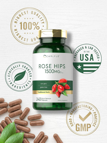 Carlyle Rose Hips | 1500 mg | 240 Quick Release Capsules | Non-GMO & Gluten-free Food Supplement
