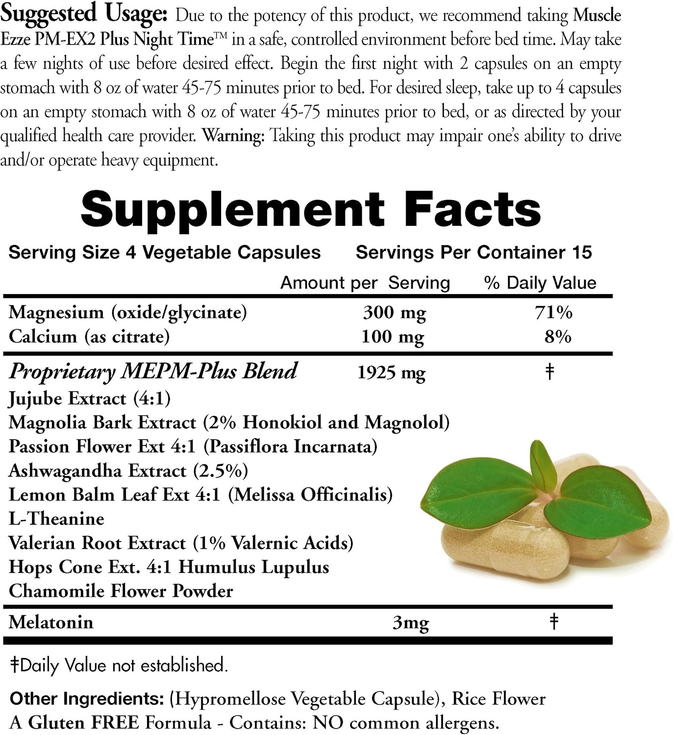 Muscle Ezze PM Plus Night Time Capsules - Night-time Supplement with Magnesium, Calcium & Herbs - 60 Capsules - görsel 4