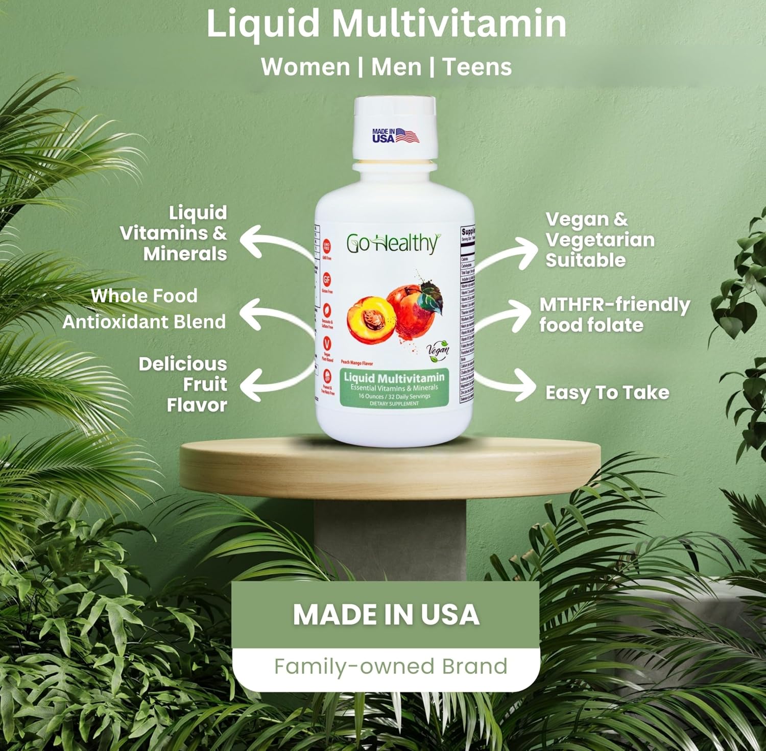 Go Healthy Liquid Multivitamin for Women, Men and Teens | Vegan | High Absorption | Peach Mango Flavour | 32 Servings - görsel 7