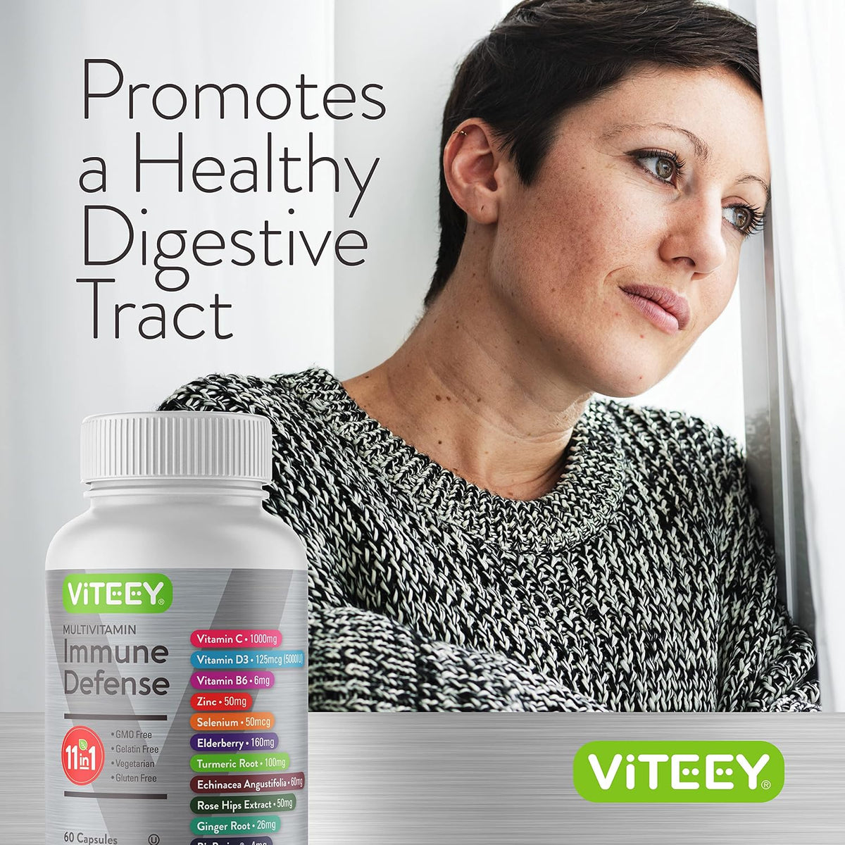 Viteey 11-in-1 Immune Support Supplement with Vitamin D3, C, Zinc, and Elderberry (60 Capsules) - görsel 6