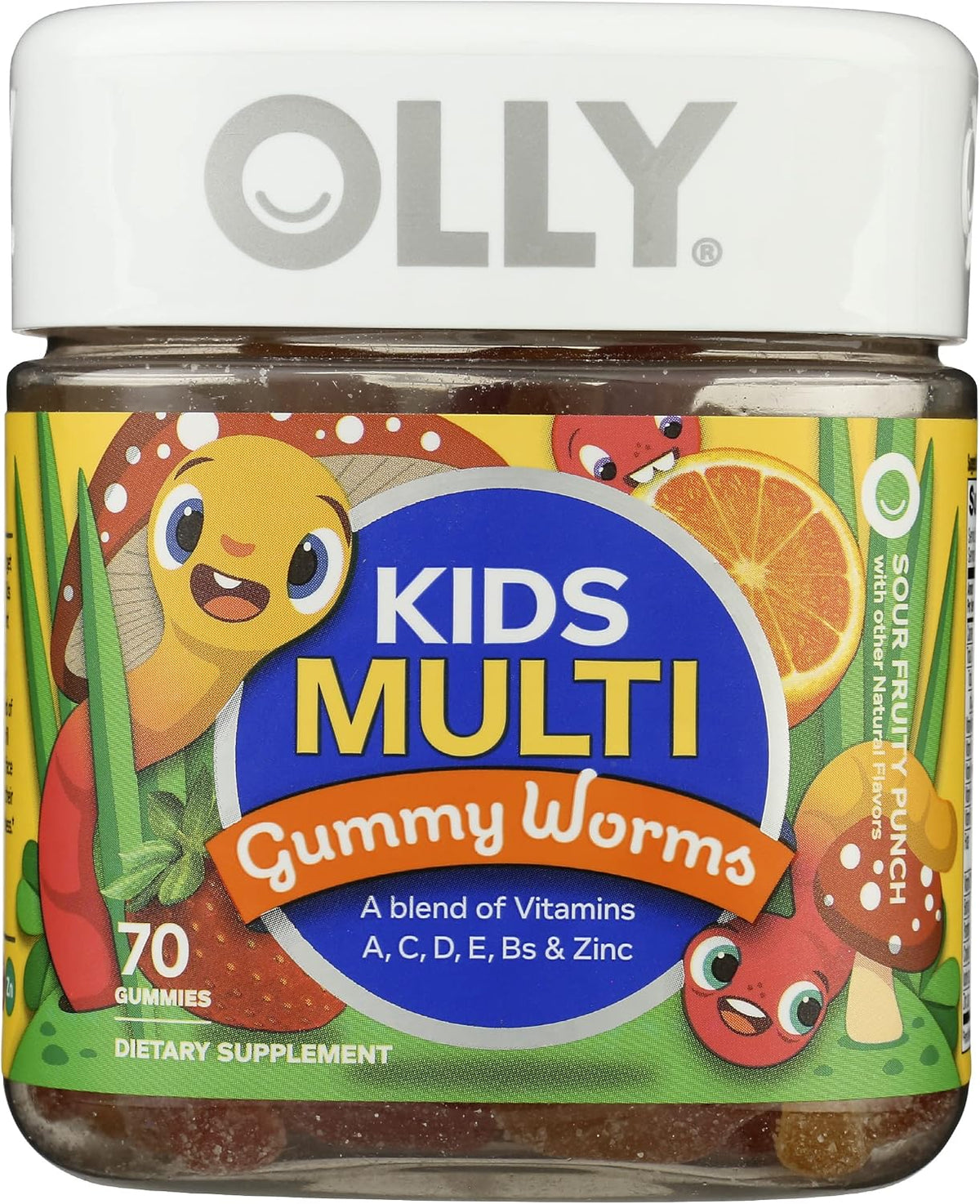 OLLY Kids Multivitamin Gummy Worms, Sour Fruit Punch, 70 Count - görsel 1
