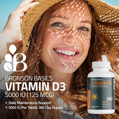 Bronson Vitamin D3 5000 IU (125mcg) Non-GMO Gluten-Free Soya-Free 360 Tablets