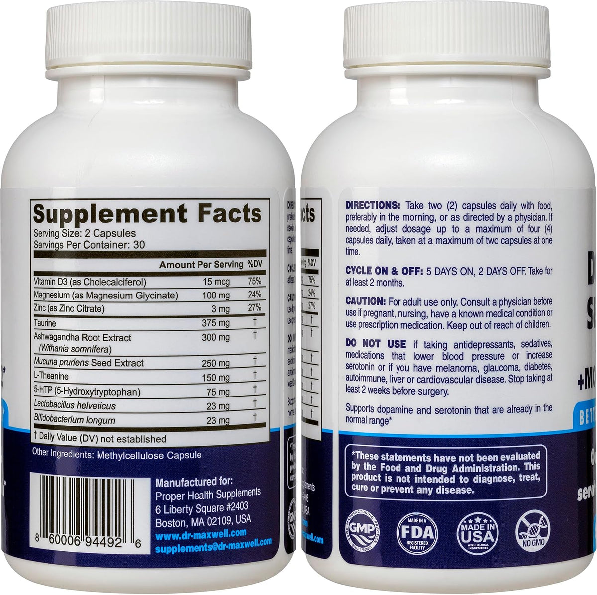 Dr. Maxwell Serotonin and Dopamine Food Supplements with Mood Probiotic, 5-in-1 Support - görsel 2