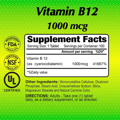 ALFA VITAMINS Vitamin B12 1000mcg 100 Tablets