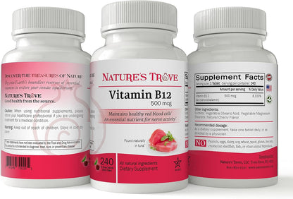 Vitamin B12 500 mcg by Nature's Trove - 240 EZ Chew Tablets Cherry Flavour