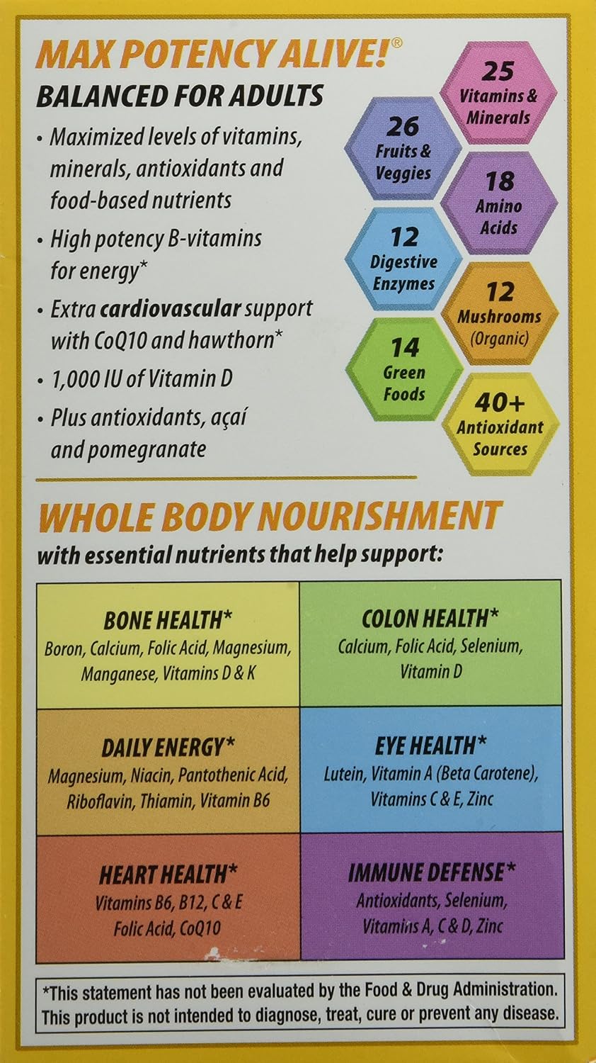 Nature's Way, Alive! Max6 Daily, Multi-Vitamin, Max Potency, 90 Veg Caps - görsel 2