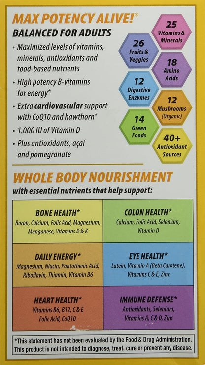 Nature's Way, Alive! Max6 Daily, Multi-Vitamin, Max Potency, 90 Veg Caps