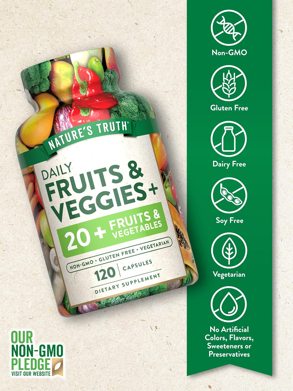 Nature's Truth Fruit and Veg Supplement - 120 Vegetarian Capsules - görsel 3