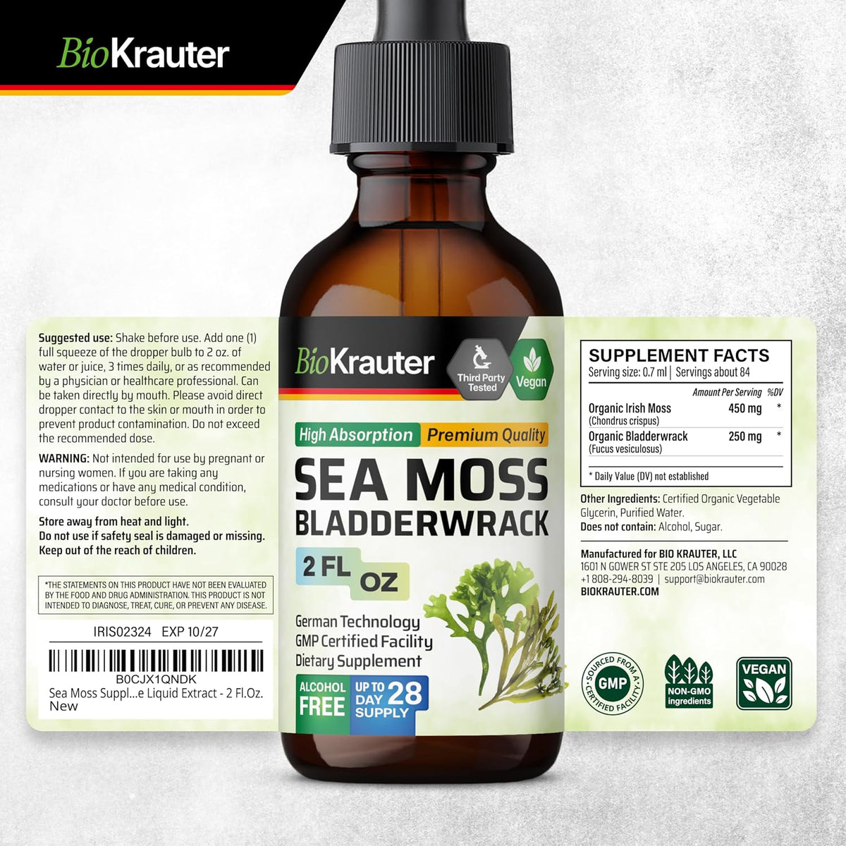 BIO KRAUTER 2-in-1 Sea Moss & Bladderwrack Drops – Vegan Liquid Supplement, 60 ml - görsel 9