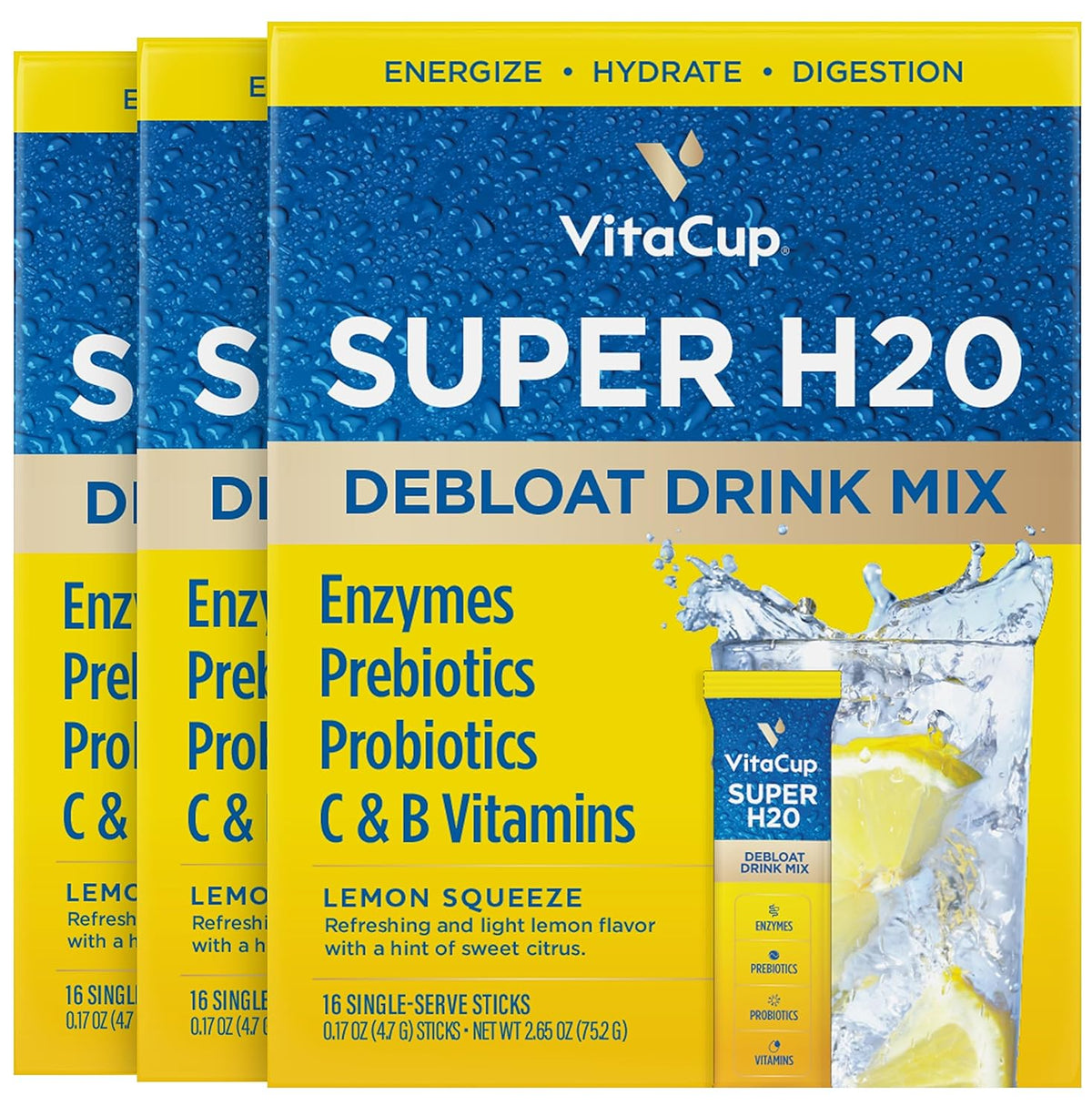 VitaCup Super H2O Bloating Relief and Digestive Health Drink Mix, Mixed Berry, 32 Packets – Image 7