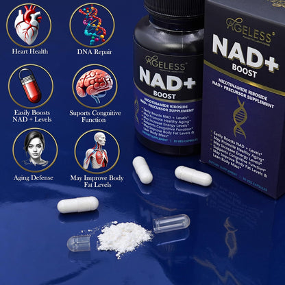 Ageless NAD+ Supplement – Nicotinamide Riboside Chloride – Supports Energy, Focus & Healthy Ageing – 30 Capsules