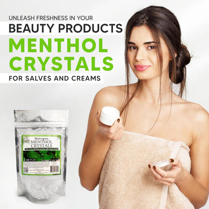 Nutrigins Menthol Crystals 2 oz - Pure Organic 100% Natural Menthol Crystals from Mint (Mentha Arvensis) - Resealable Stand-Up Pouch