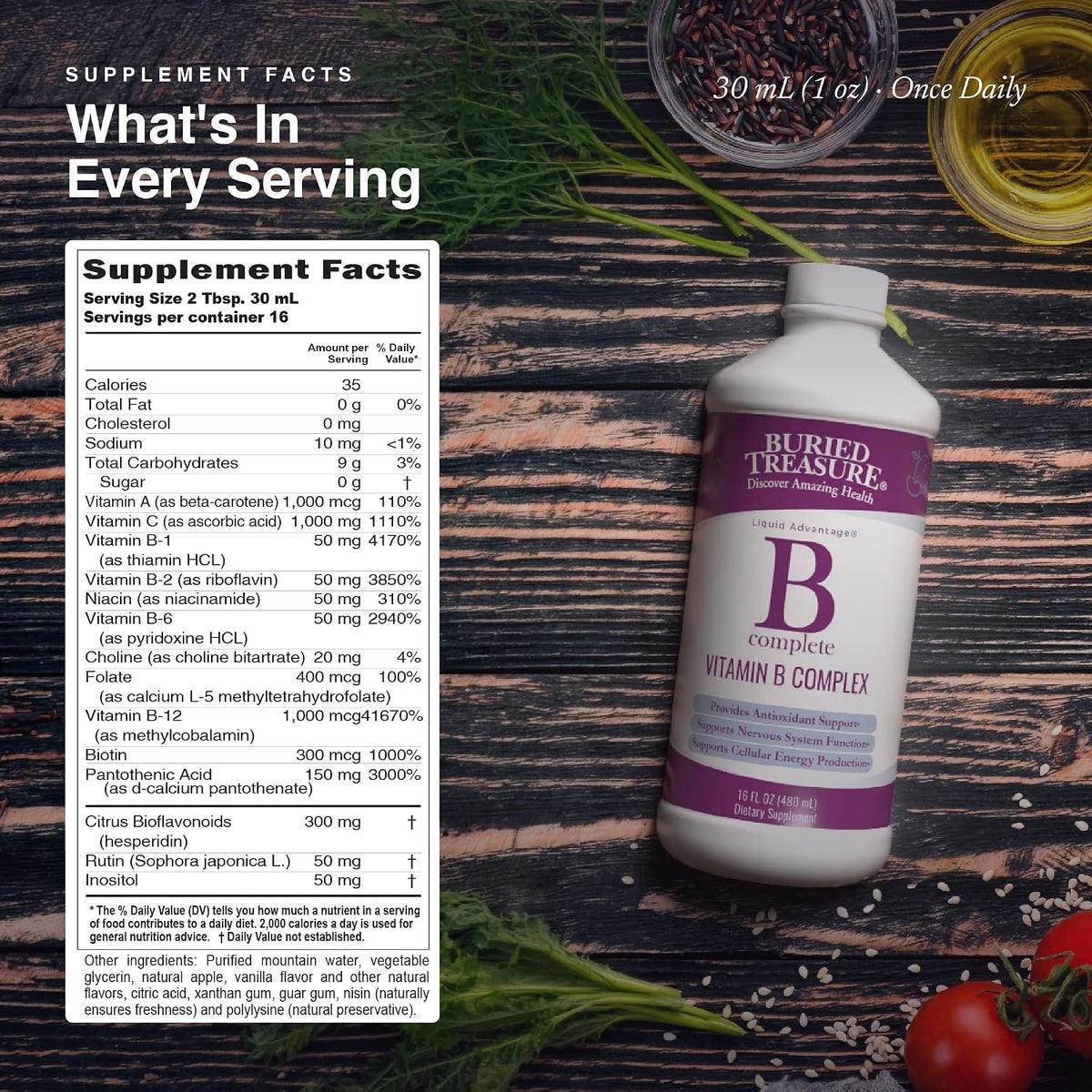 Buried Treasure B Complete Liquid Vitamin B Complex – Methylated B12 & B9, Vegan, Sugar-Free - görsel 2