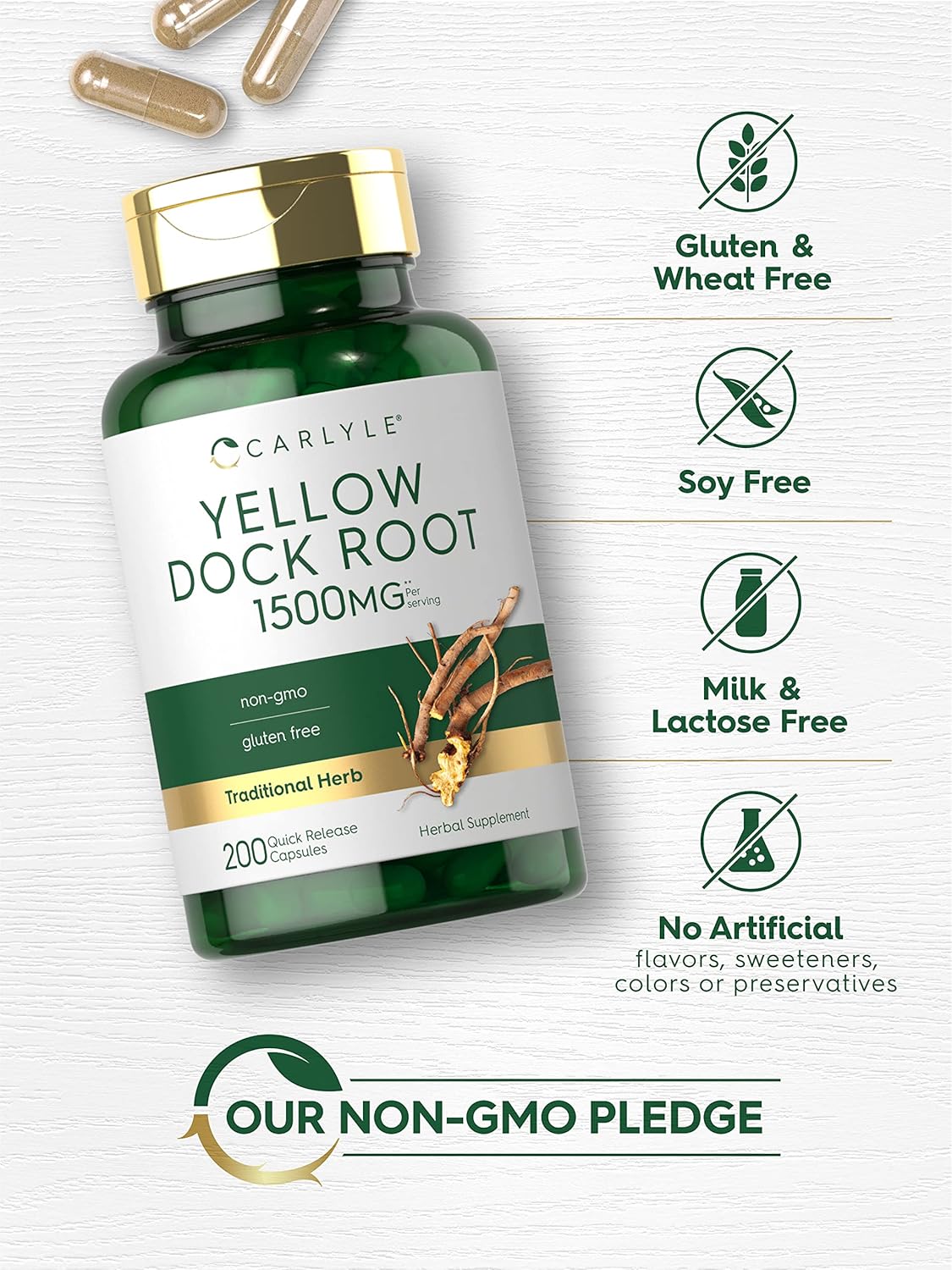 Carlyle Yellow Dock Root Capsules - 200 Count | High Strength, Non-GMO, Gluten-free - görsel 4