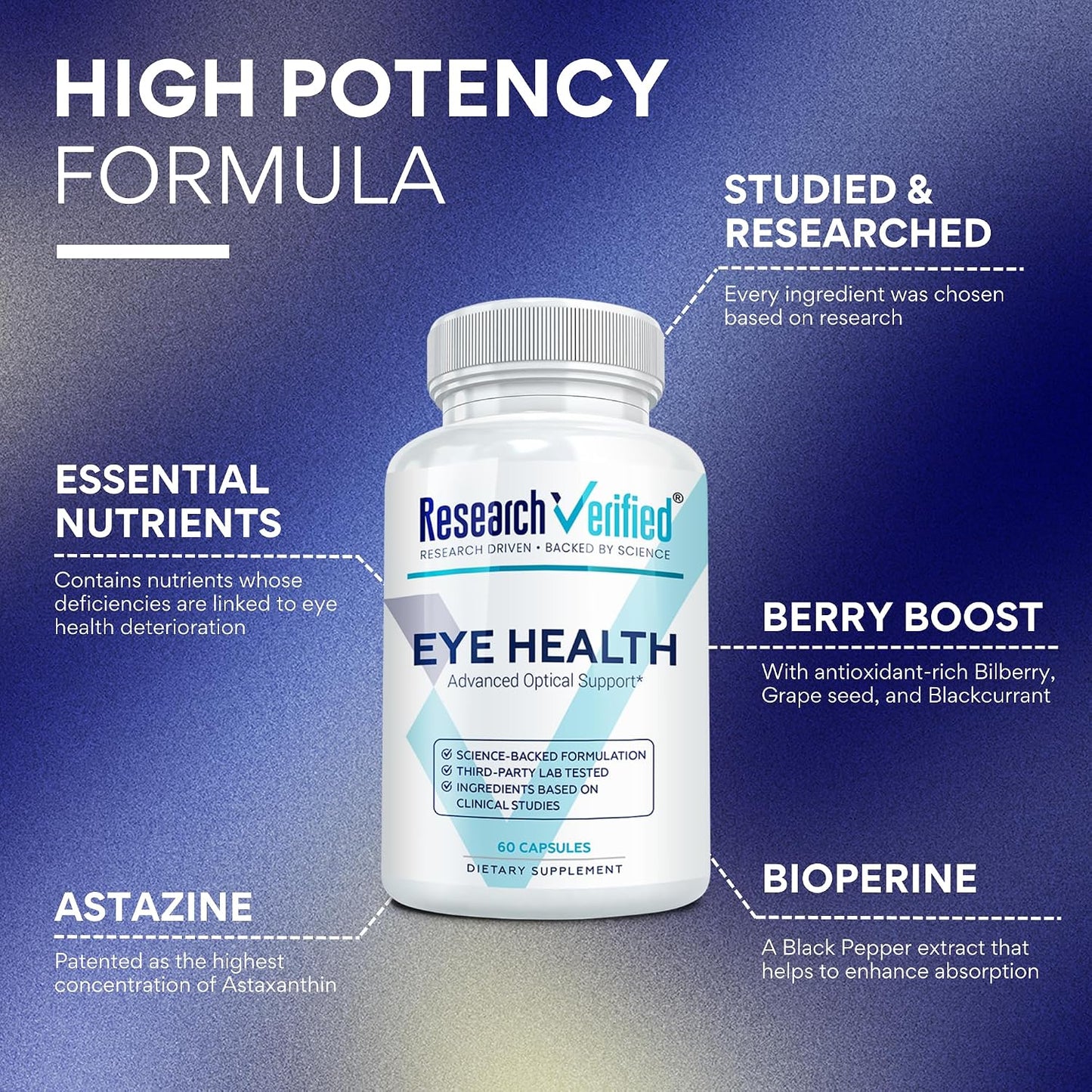 Research Verified Eye Health - Support Vision with Vitamins A, B, C, E - 60 Capsules - görsel 3
