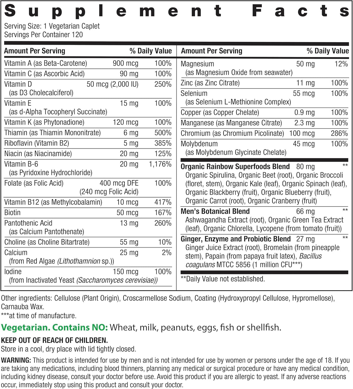 Rainbow Light Men's One Multivitamin - Daily Supplement with Vitamin C, D, Zinc, 120 Tablets - görsel 2