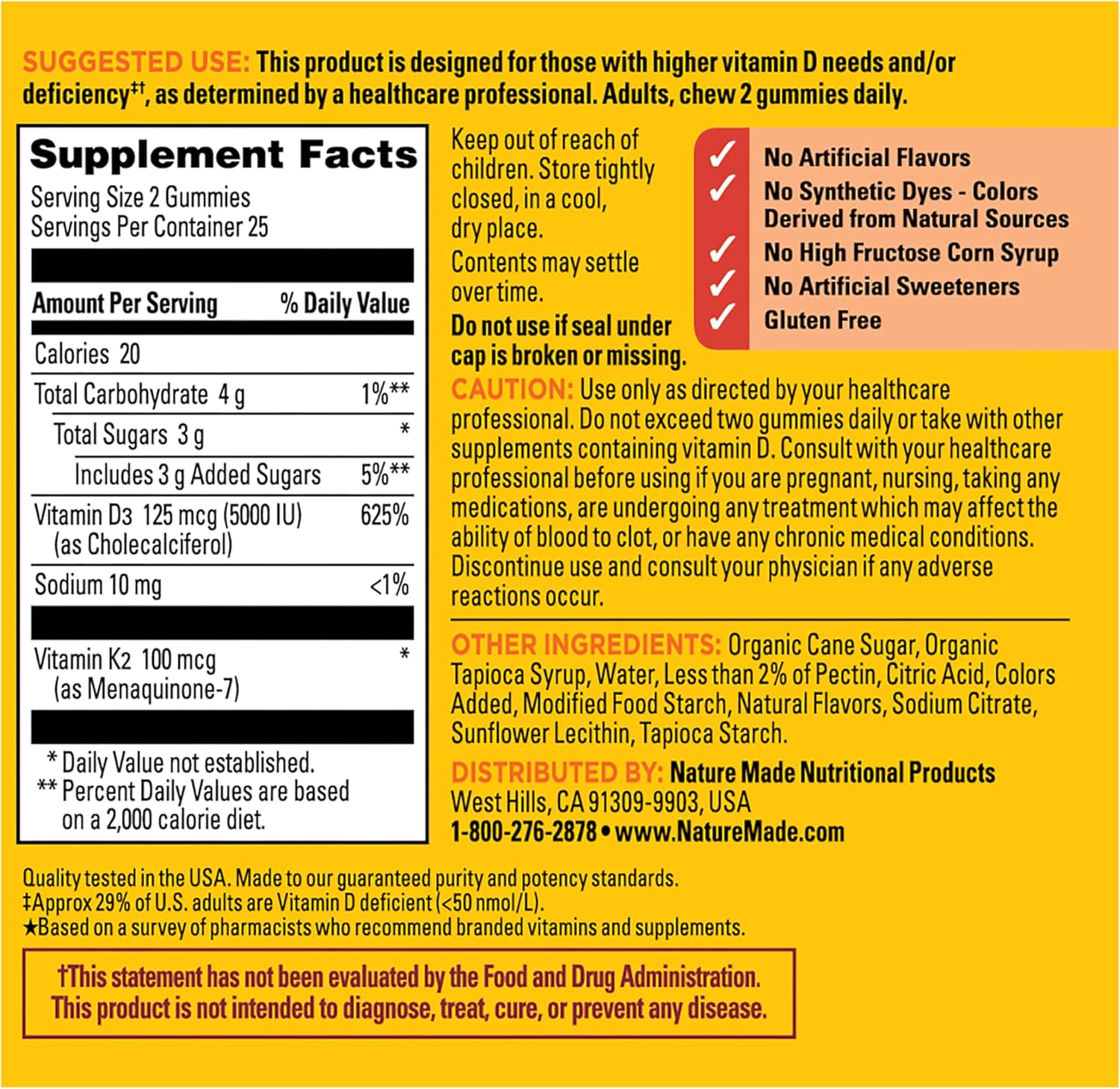 Nature Made Vitamin D3 K2 Gummies - 5000 IU D3 + 100 mcg K2 - Bone, Teeth, Muscle & Immune Support - 50 Gummies - görsel 8