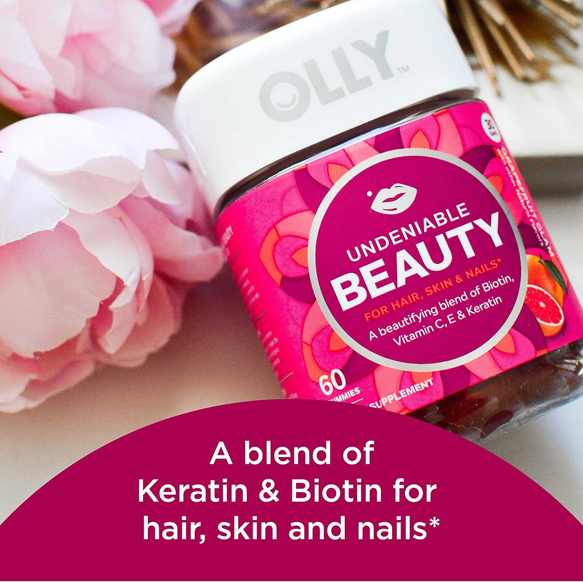 OLLY Undeniable Beauty Gummy - Biotin, Vitamin C, Keratin for Hair, Skin & Nails, Grapefruit, 120 Gummies – Image 2
